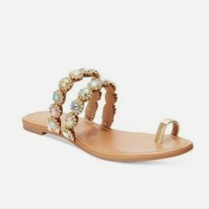 THALIA SODI JOYA Rhinestone Double-Strap Toe Ring Sandal, NIB